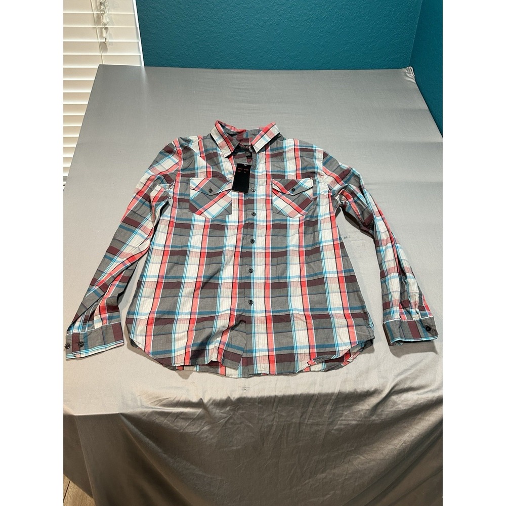 NWT Northpoint Men's Red/Blue‎ Plaid Long Sleeve Button Up Shirt XL